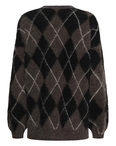 Gestuz - GZSida Multi Long Pullover Strik - Black/Chestnut/Ivory